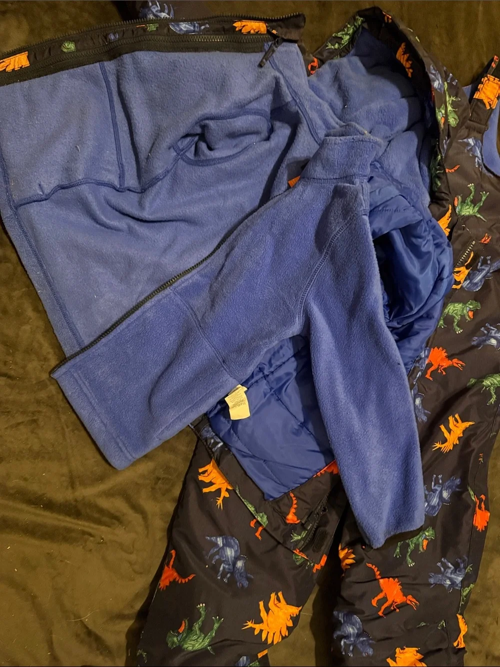 Children’s Place Boys’ Dinosaur Ski Set and trapper hat - Orange/Green/Blue